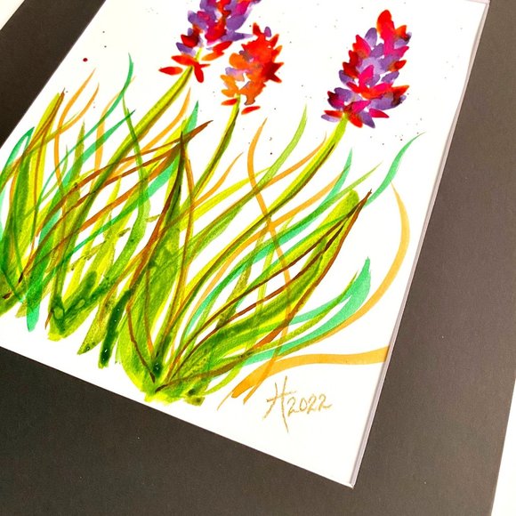 Summer Canna - Original Wall Art Watercolor Painting Matted Frame Ready 11”x14” - Picture 4 of 6